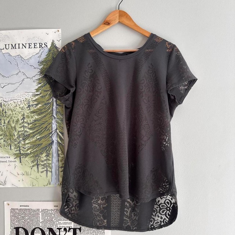 Apt 9 Grey Sheer Lace Tee Grunge Whimsygoth Y2K